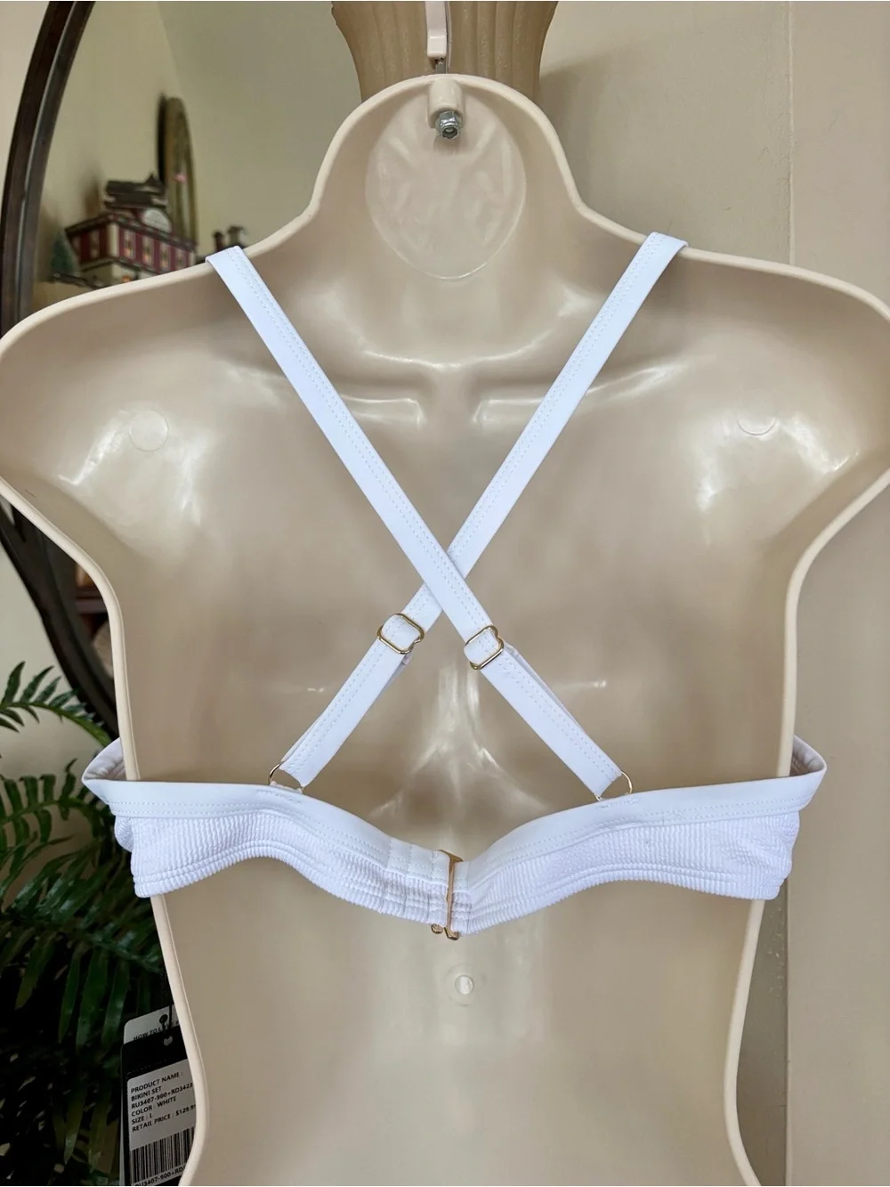 NWT White & Pink Studded Embellished Bikini High Cut 2-Piece Swim Push Up Bra